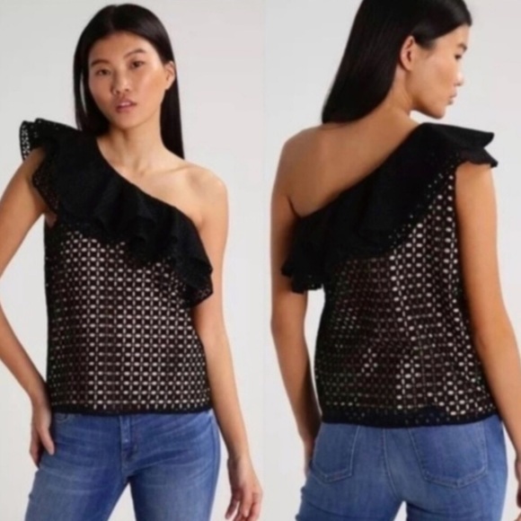 J.Crew One Shoulder Eyelet Lace Detail Ruffled Sleeveless Top 4 Preowned - Picture 5 of 11